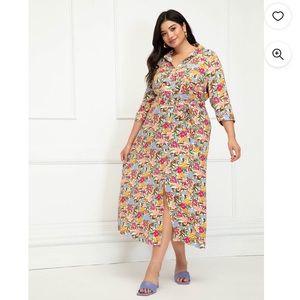 Eloquii Elements Floral Button front belted Maxi Dress Pkus Size NWT
